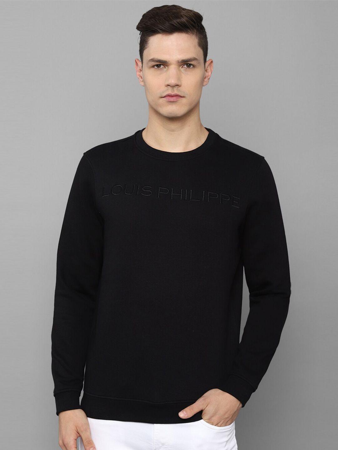 louis philippe men black solid cotton sweatshirt