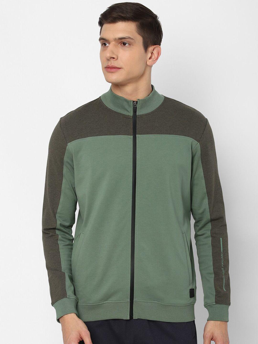 louis philippe men green colourblocked sweatshirt