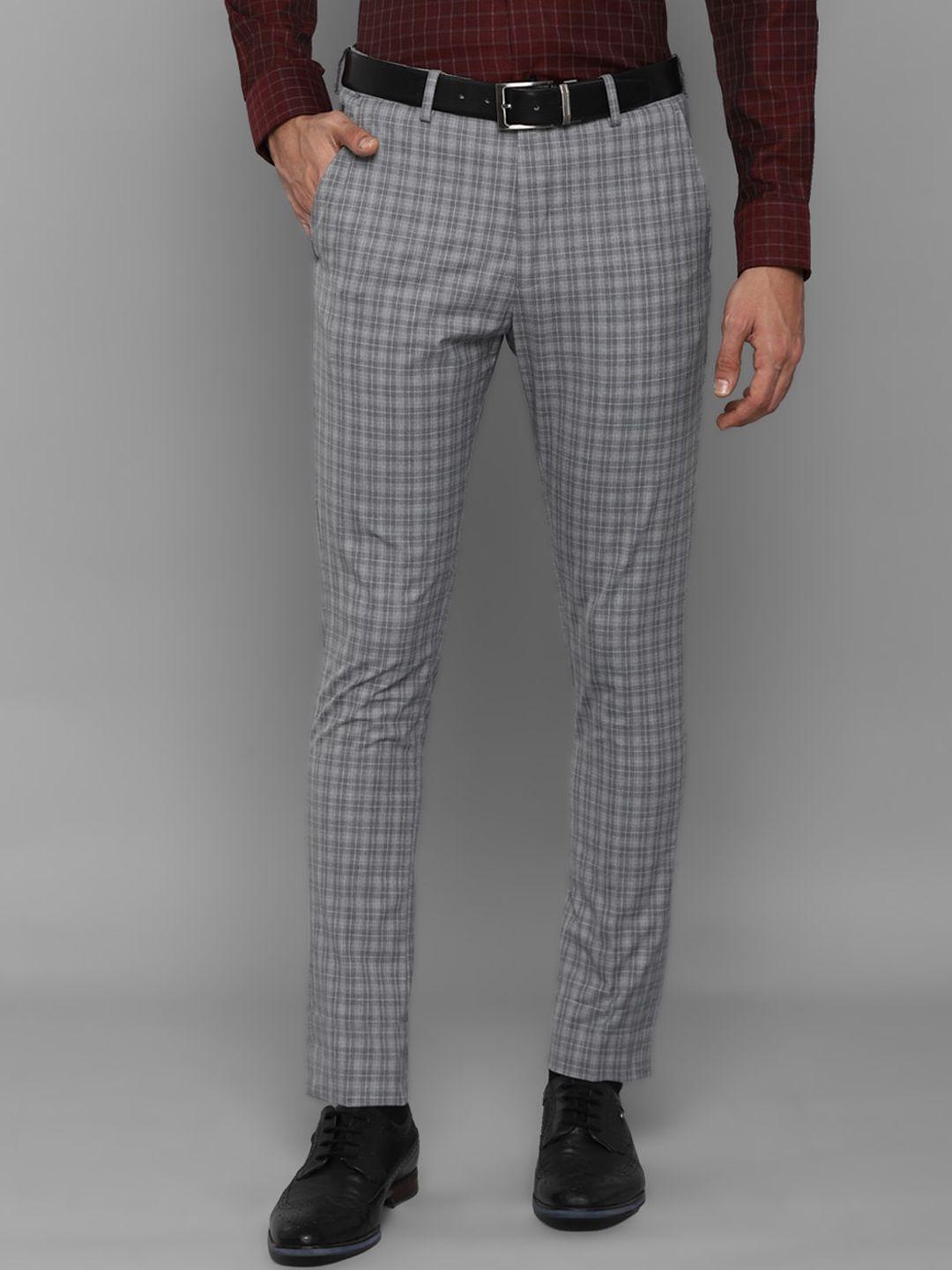 louis philippe men grey checked formal trousers