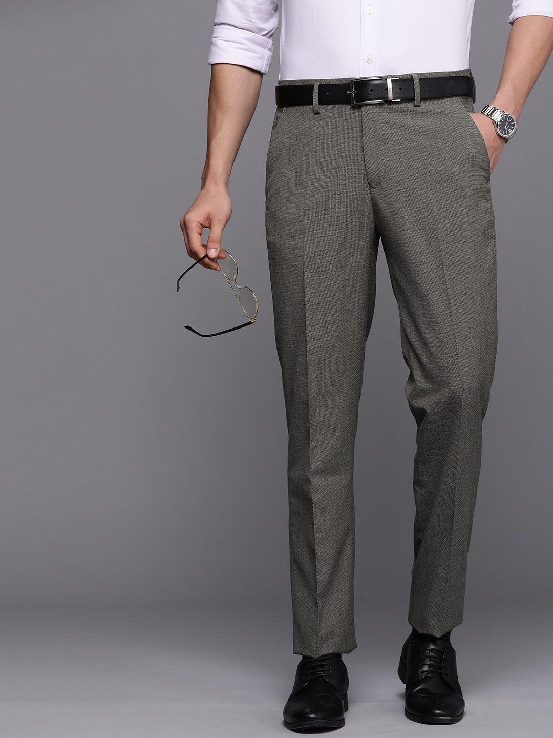 louis philippe men grey slim fit formal trousers
