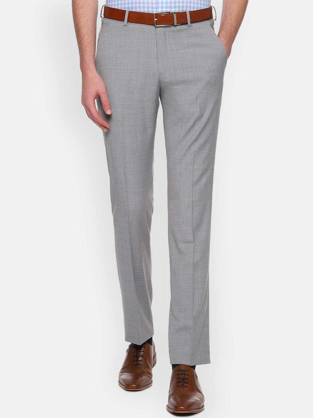 louis philippe men grey slim fit solid formal trousers