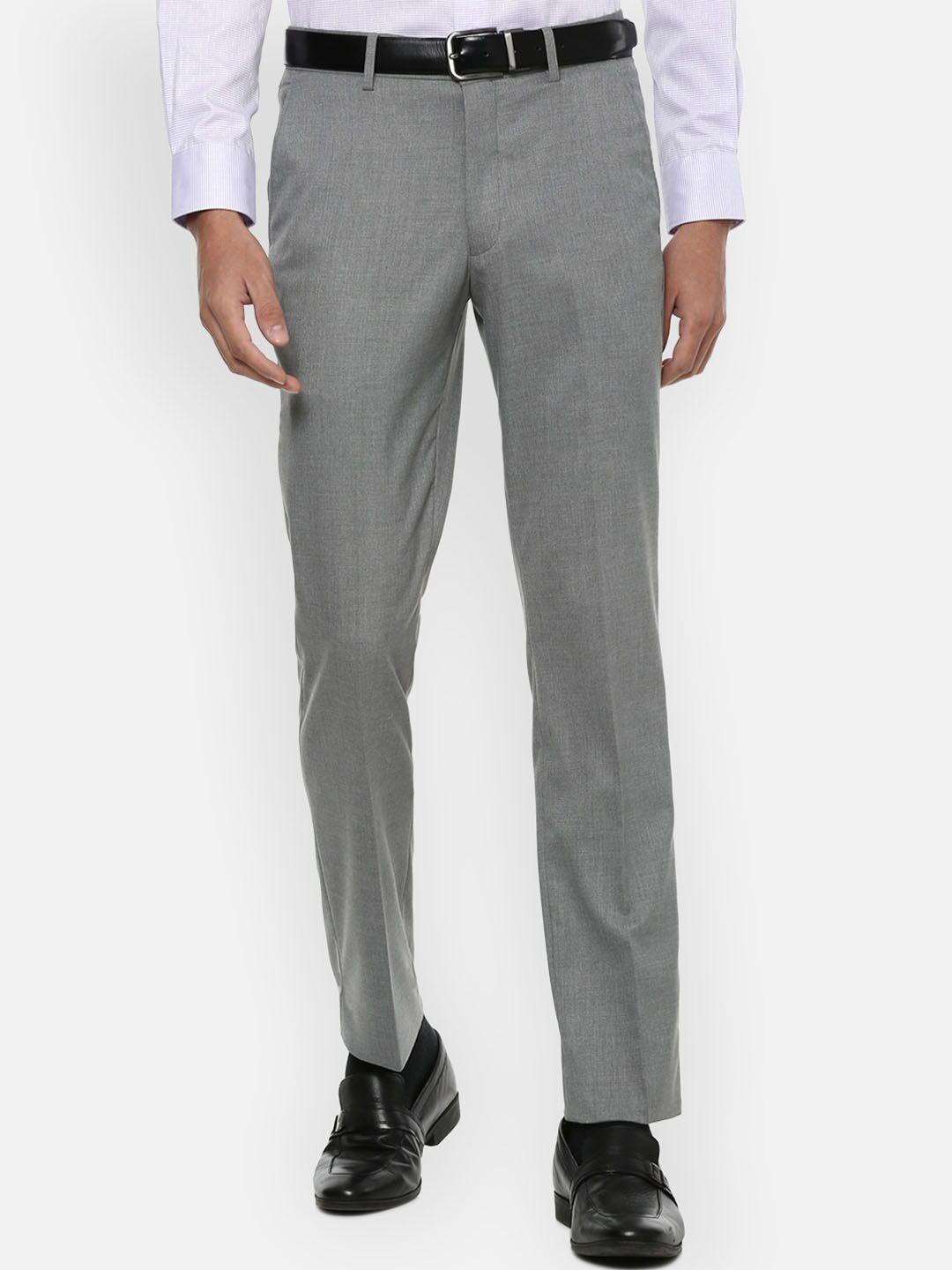 louis philippe men grey slim fit trousers