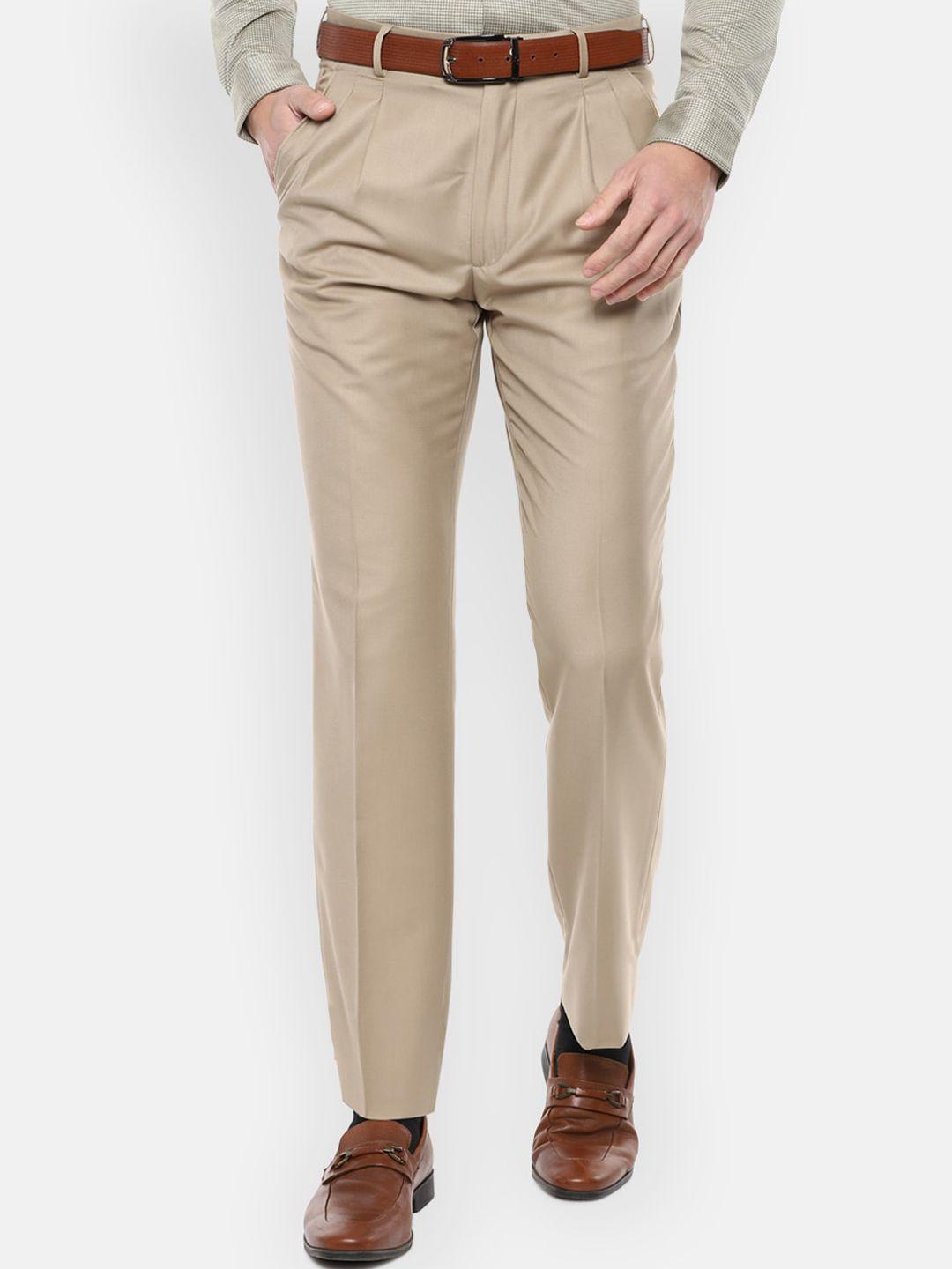 louis philippe men khaki solid regular-fit formal trousers