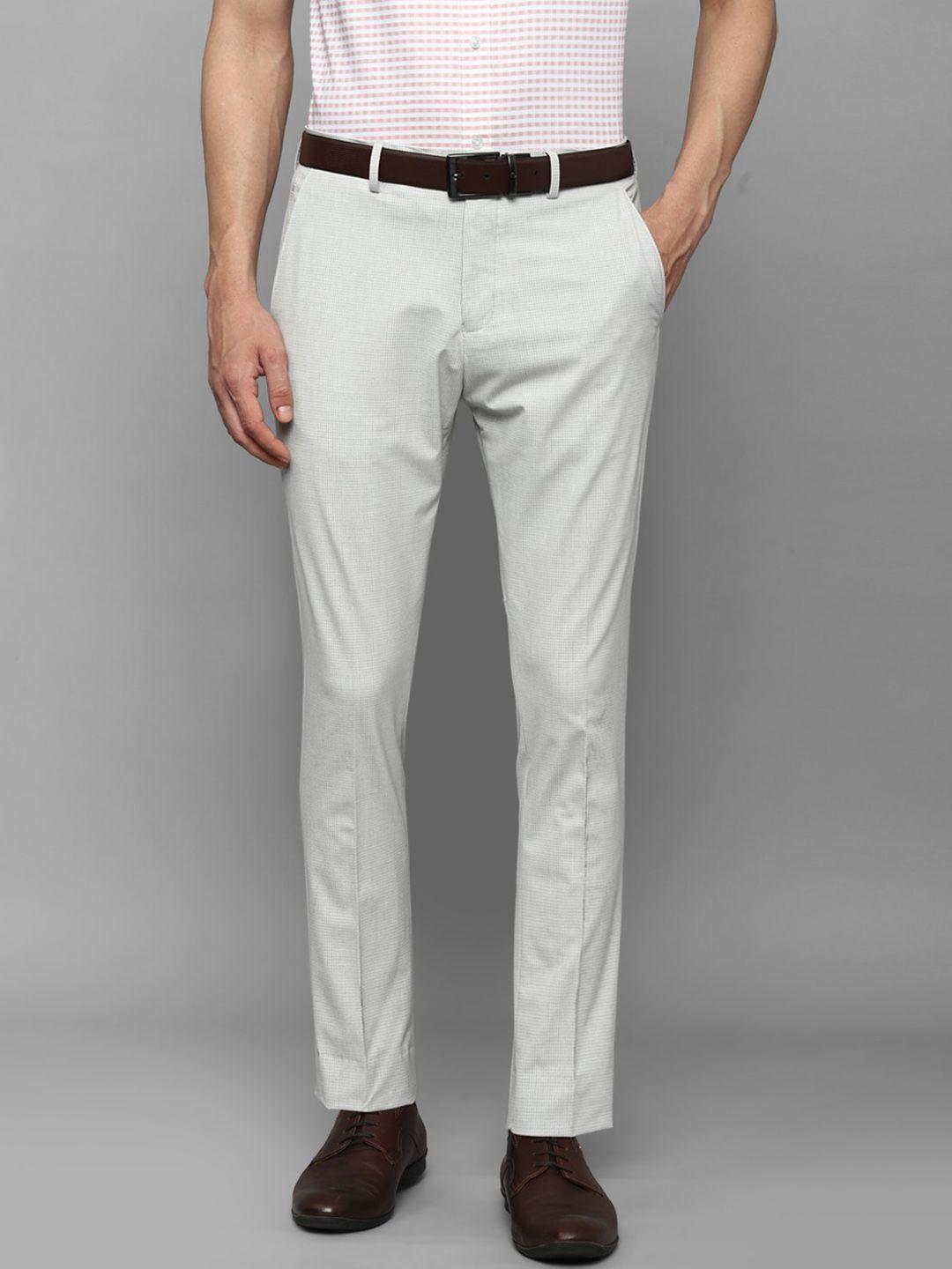 louis philippe men mis-rise textured slim fit plain formal trousers
