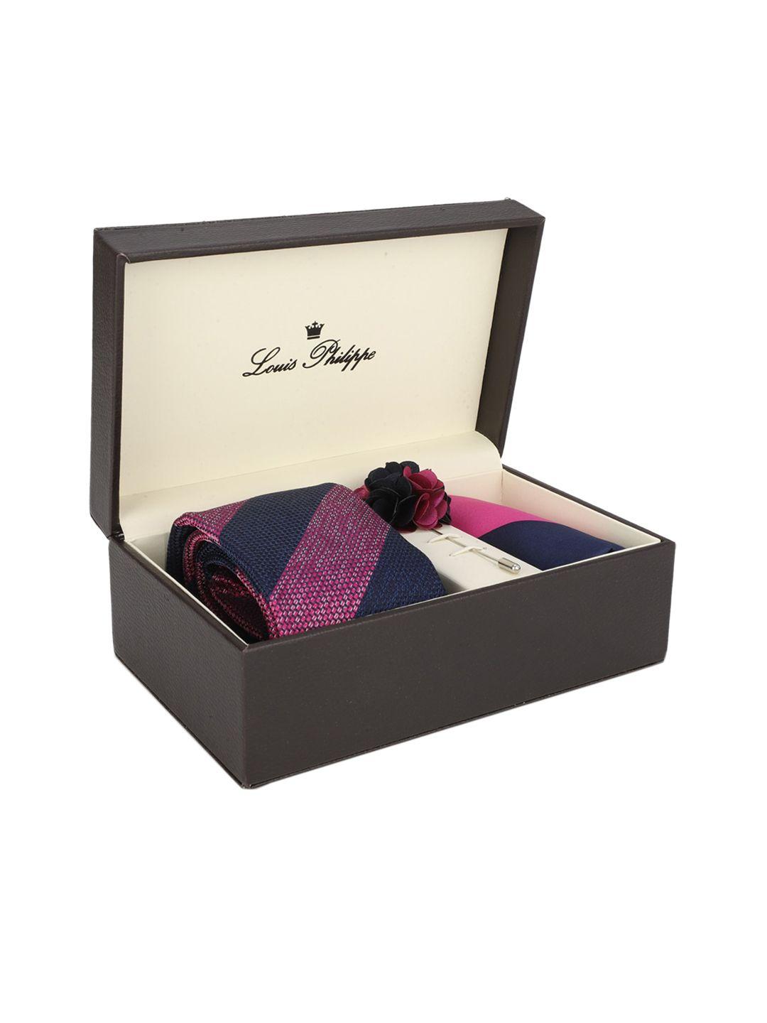 louis philippe men multicoloured tie pocket square and lapel pin gift set