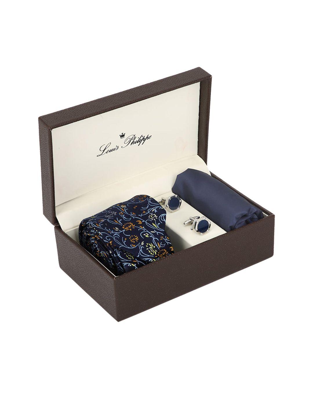 louis philippe men navy blue & silver-toned accessory gift set