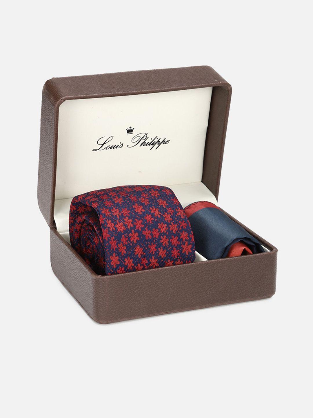 louis philippe men navy blue printed accessory gift set