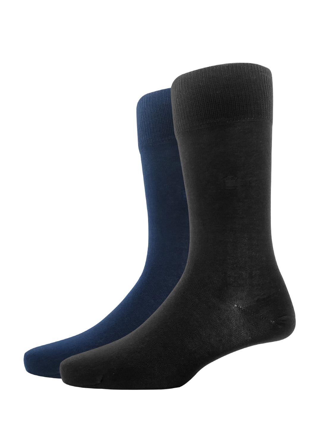 louis philippe men pack of 2 navy-blue & black solid calf-length socks