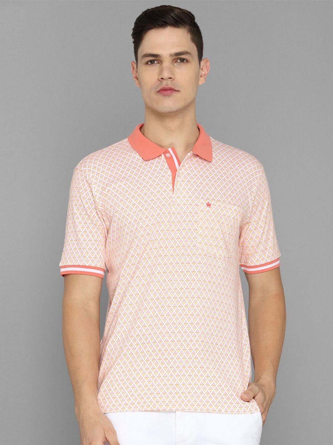 louis philippe men pink printed polo collar cotton t-shirt