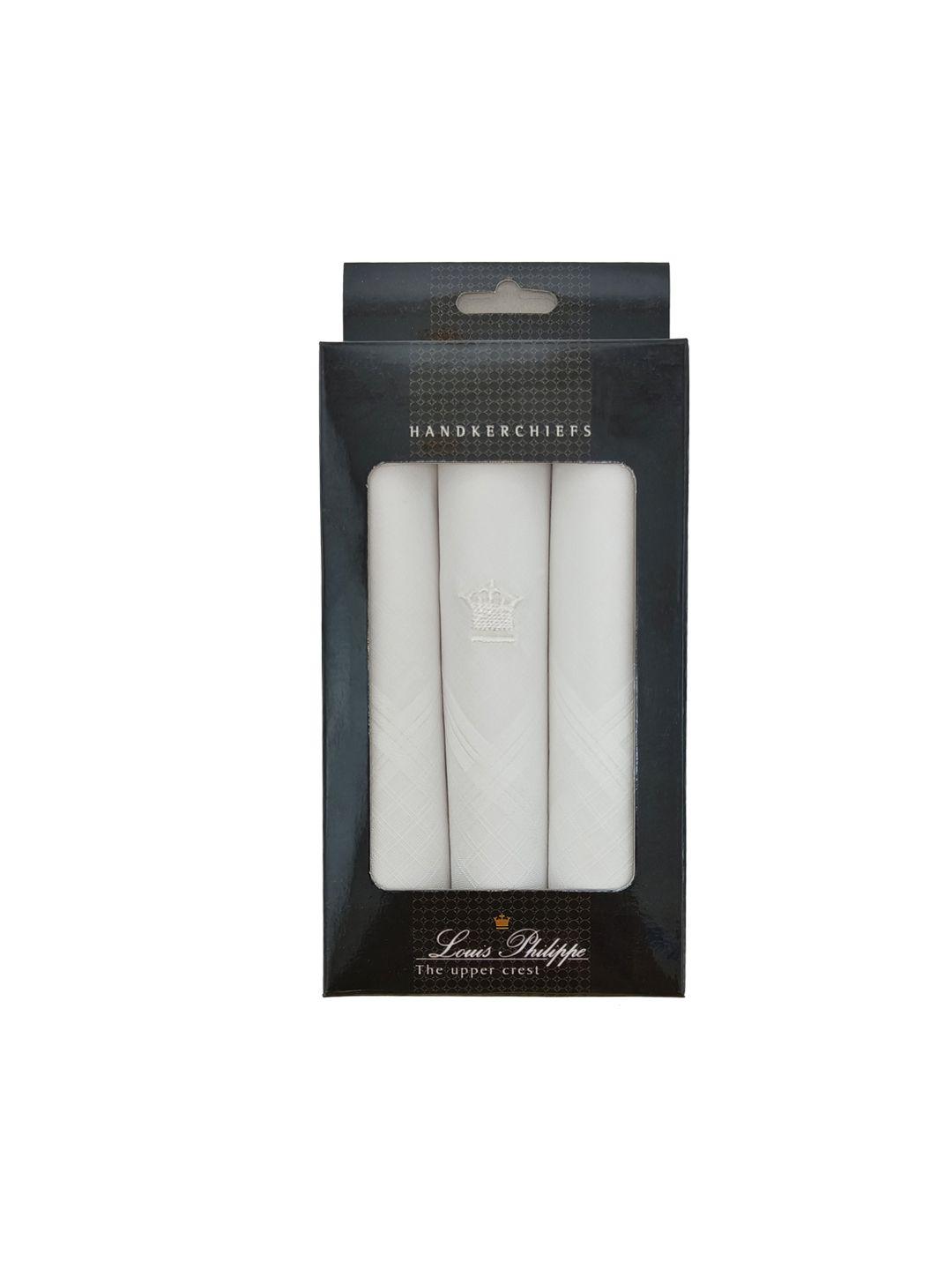 louis philippe men white pack of 3 solid cotton handkerchiefs