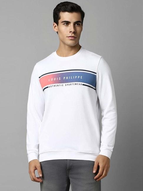 louis philippe milky white regular fit printed sweatshirt