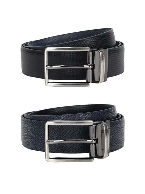 louis philippe navy blue leather textured reversible belt for men