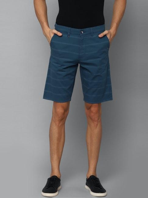 louis philippe navy cotton slim fit striped shorts