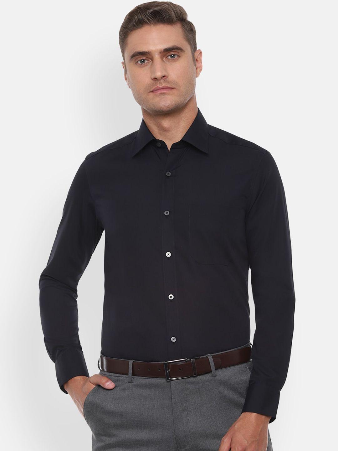 louis philippe permapress men black cotton regular fit solid formal shirt