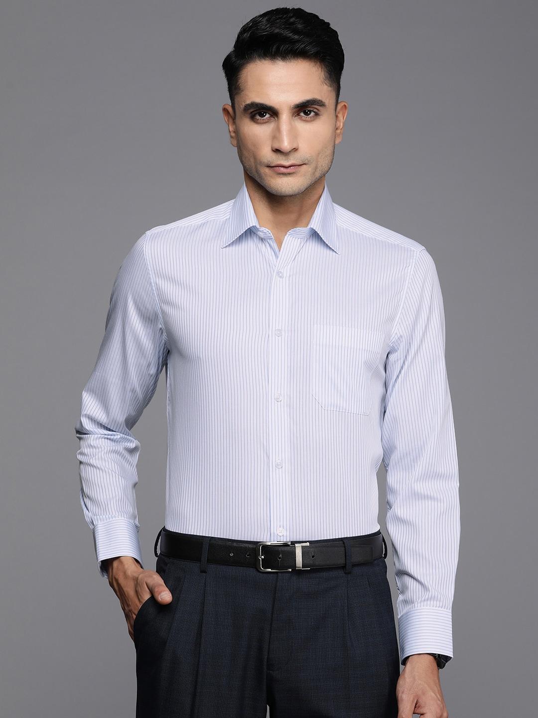 louis philippe pure cotton classic fit striped formal shirt