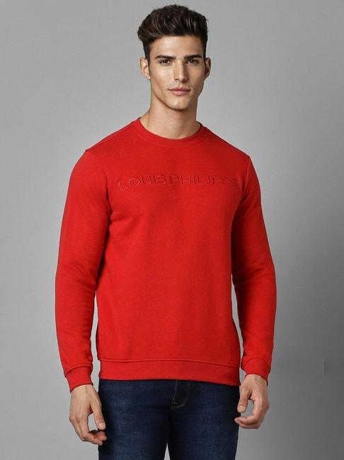 louis philippe red cotton regular fit sweatshirt