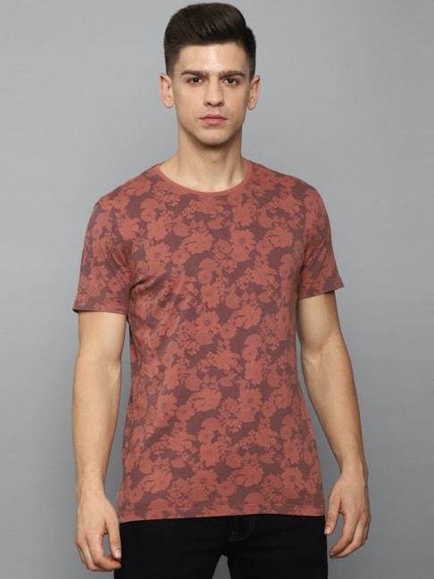 louis philippe red cotton slim fit floral print t-shirts