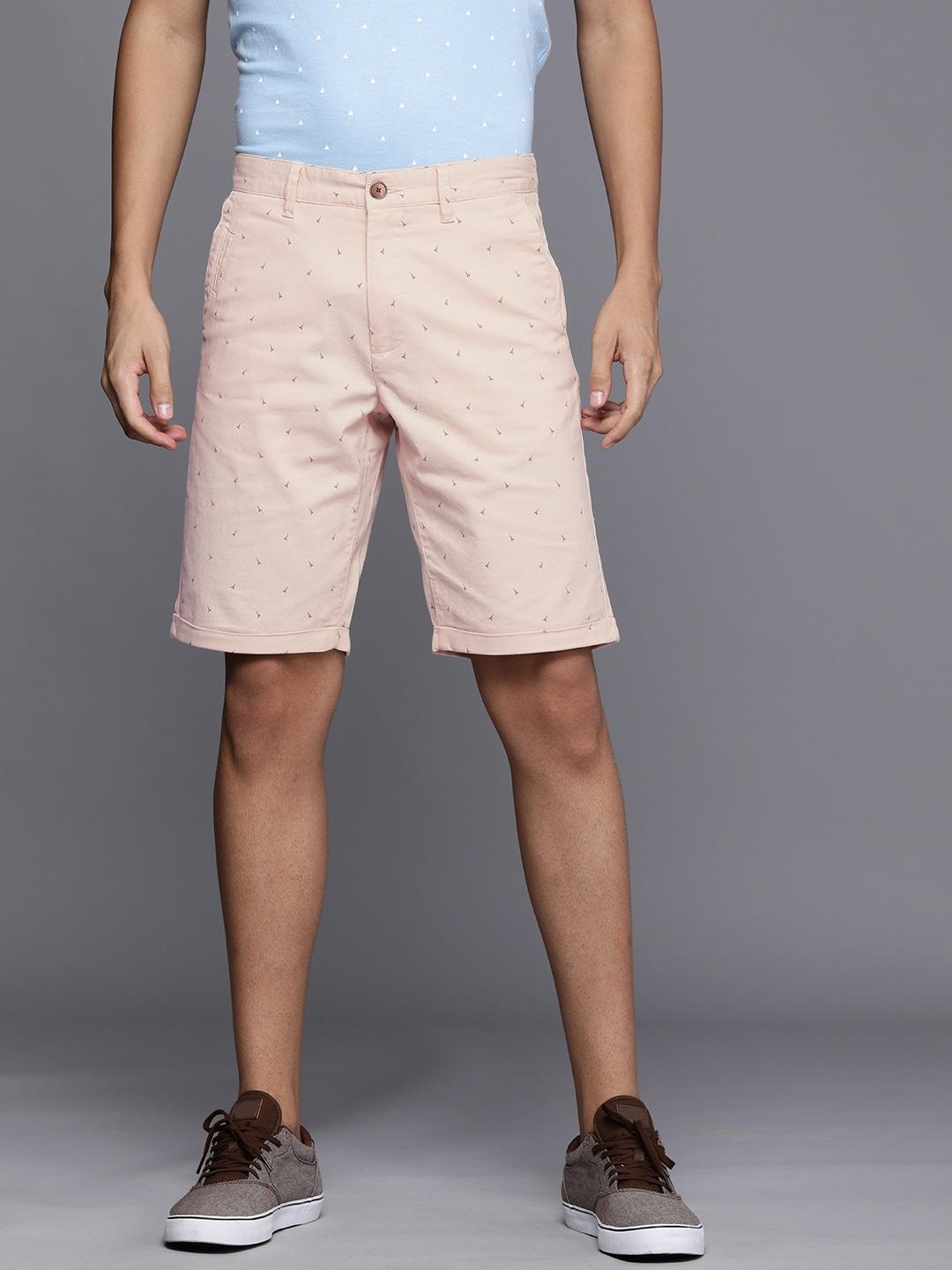 louis philippe sport men beige & brown printed slim fit shorts