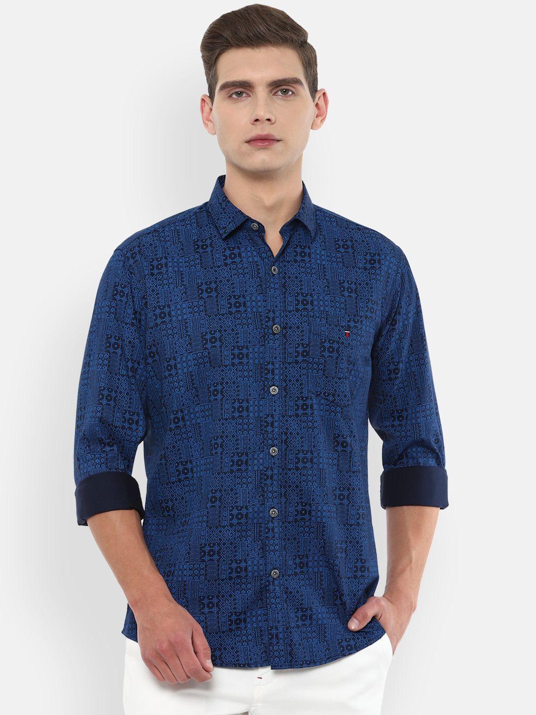 louis philippe sport men blue slim fit printed pure cotton casual shirt