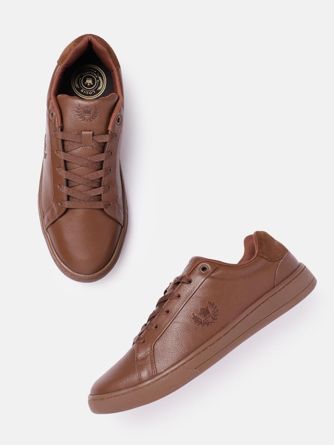 louis philippe sport men brown leather sneakers