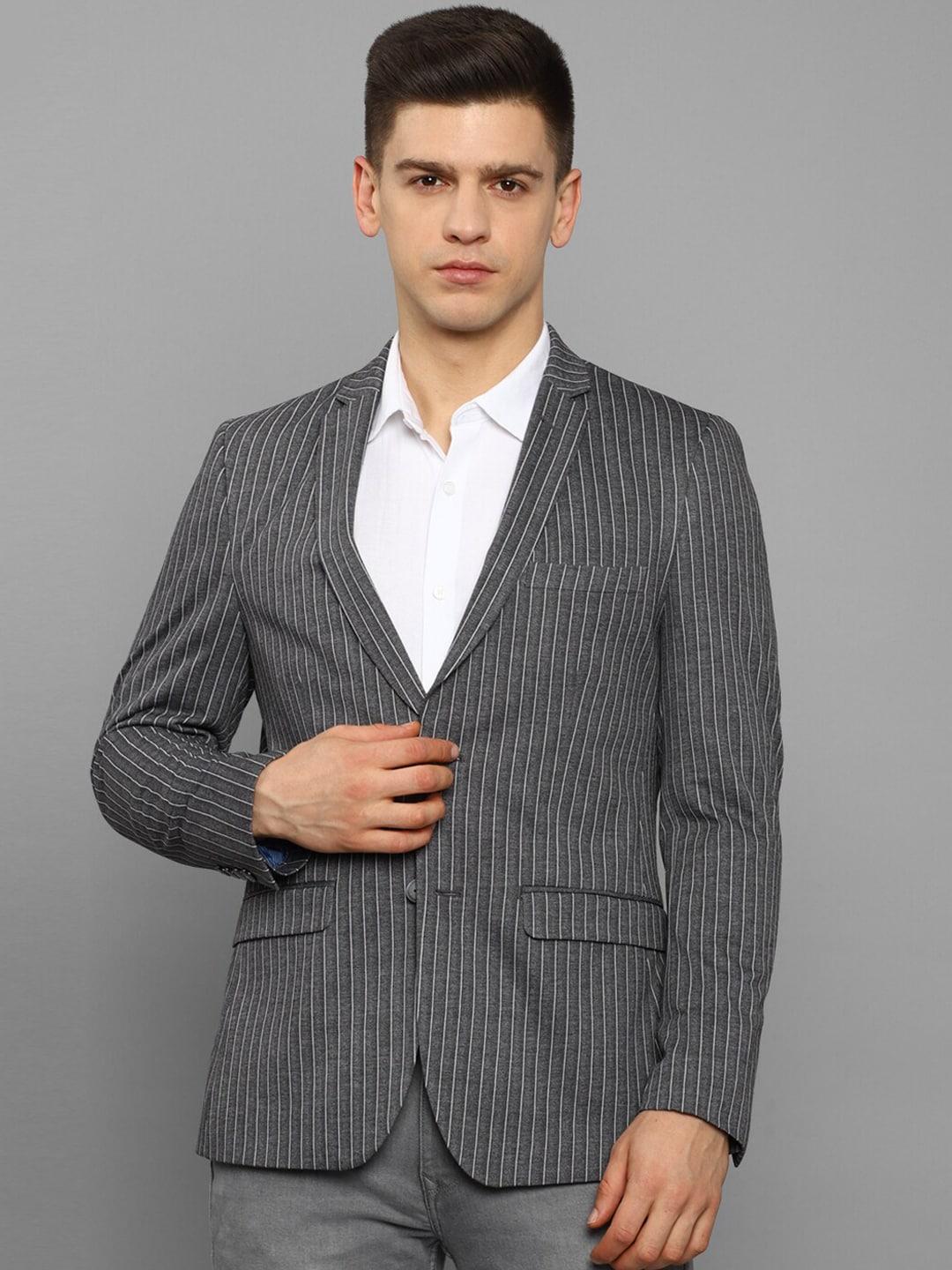 louis philippe sport men grey & white striped single-breasted slim-fit formal blazer