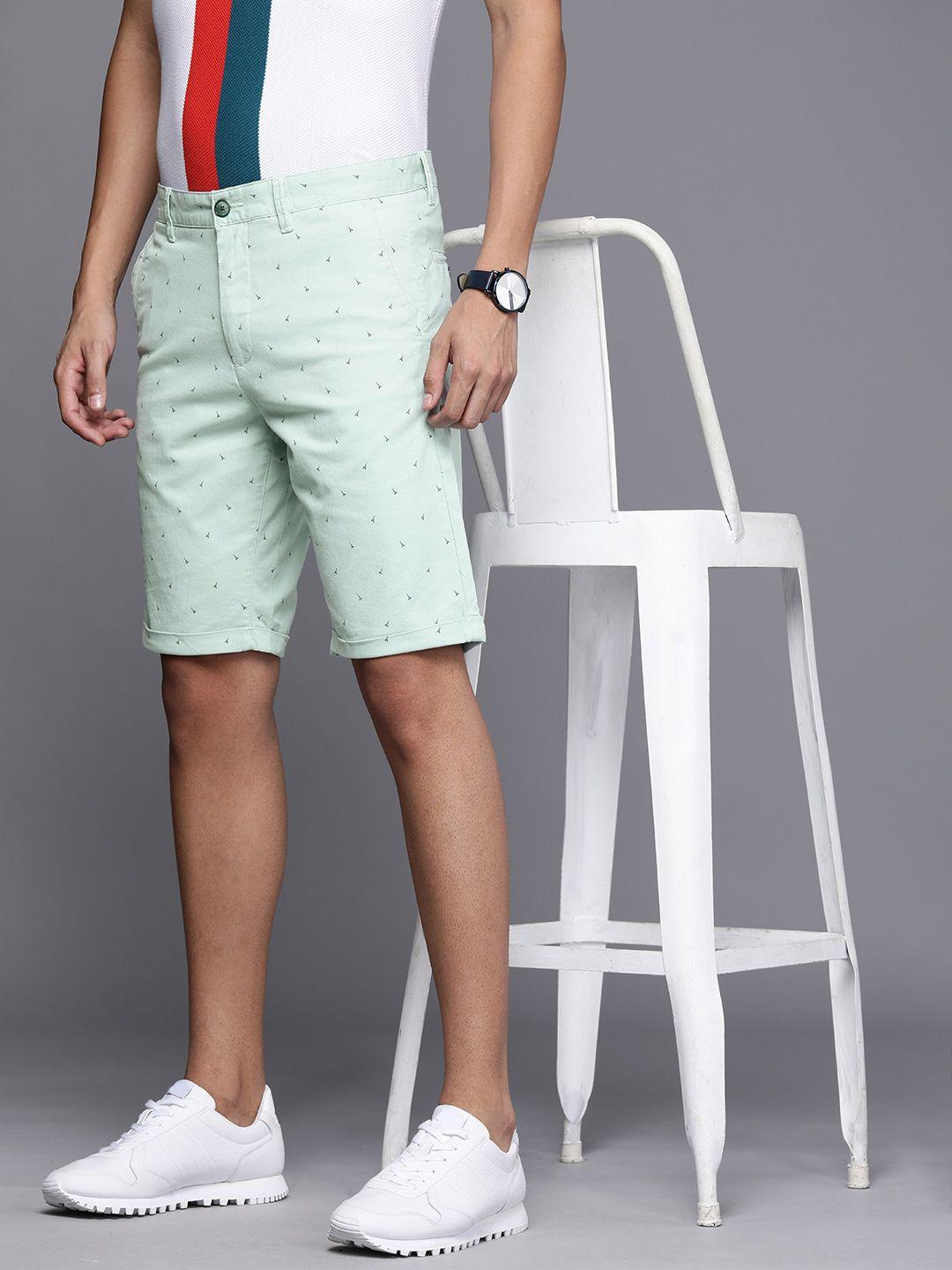 louis philippe sport men light green geometric printed slim fit low-rise regular shorts