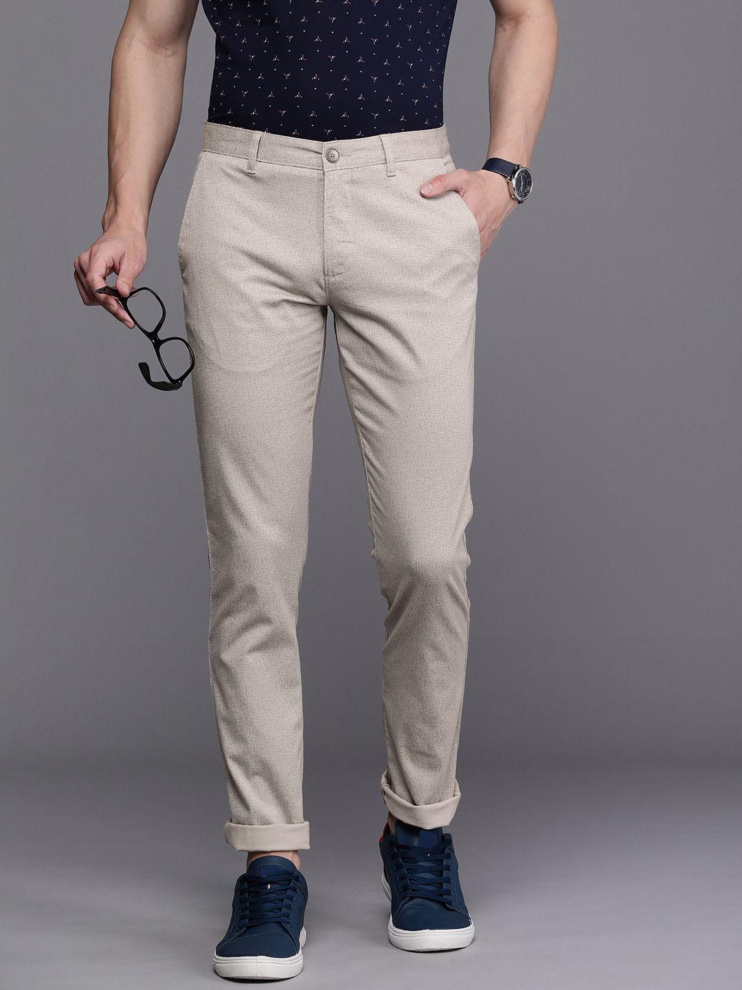 louis philippe sport men mid-rise geometric printed super slim fit trousers