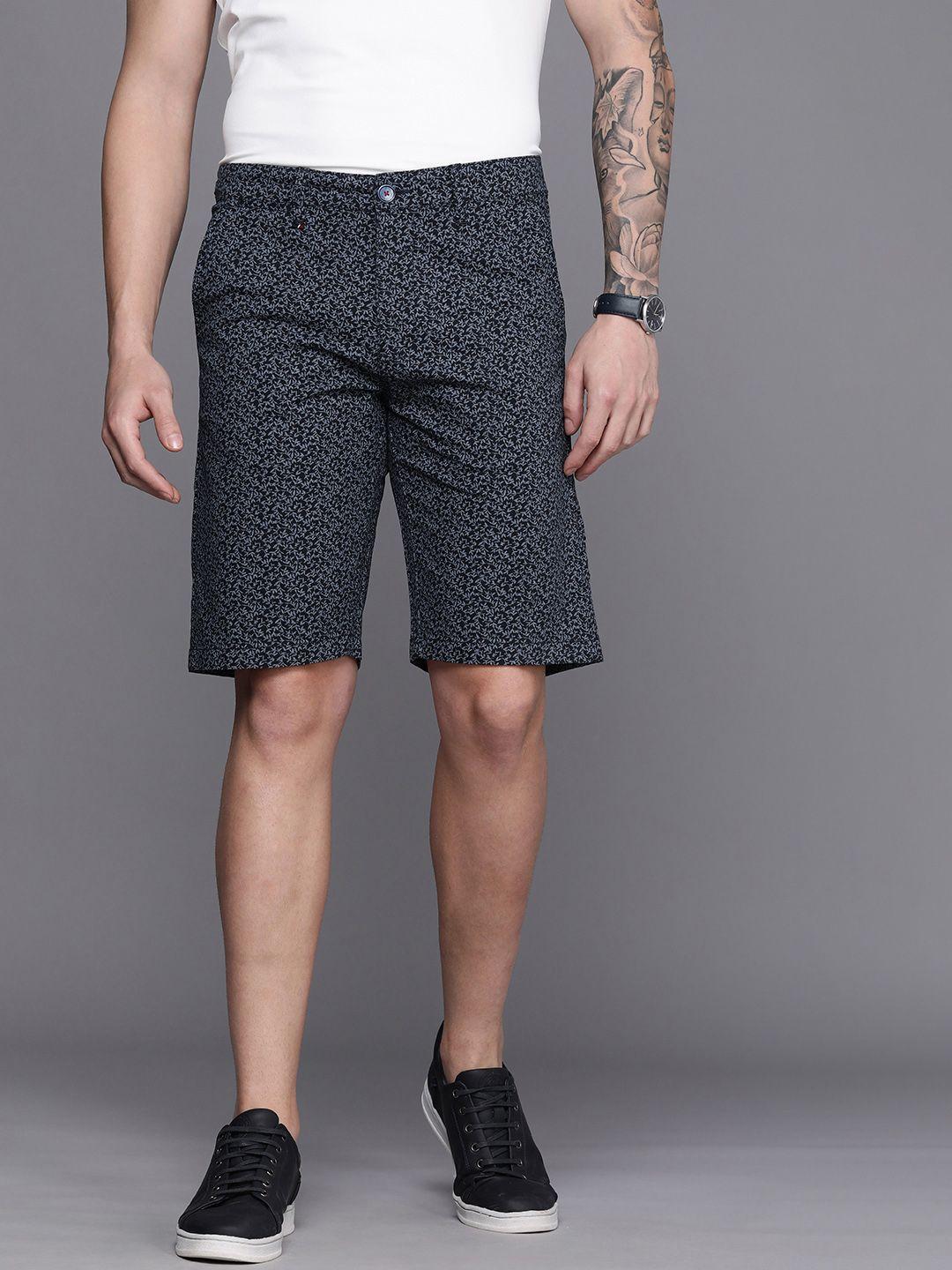 louis philippe sport men navy blue tropical printed slim fit regular shorts