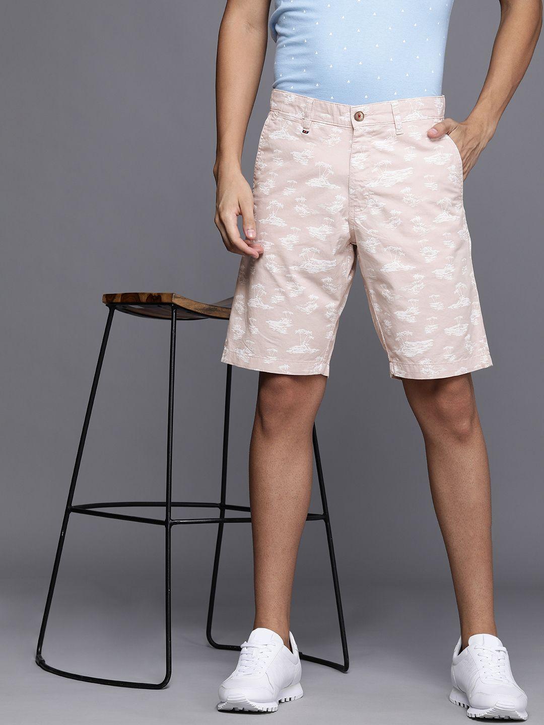 louis philippe sport men pink conversational print  regular fit chinos shorts