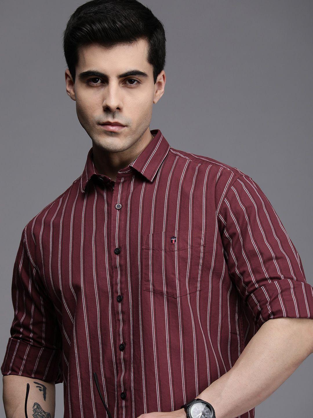 louis philippe sport men pure cotton slim fit striped casual shirt