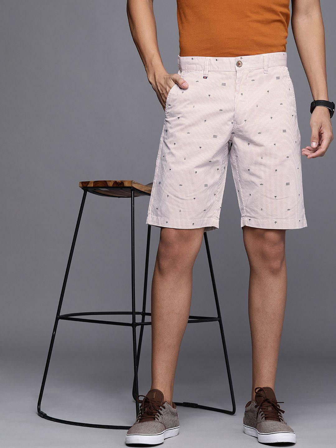 louis philippe sport men white & pink striped slim fit shorts
