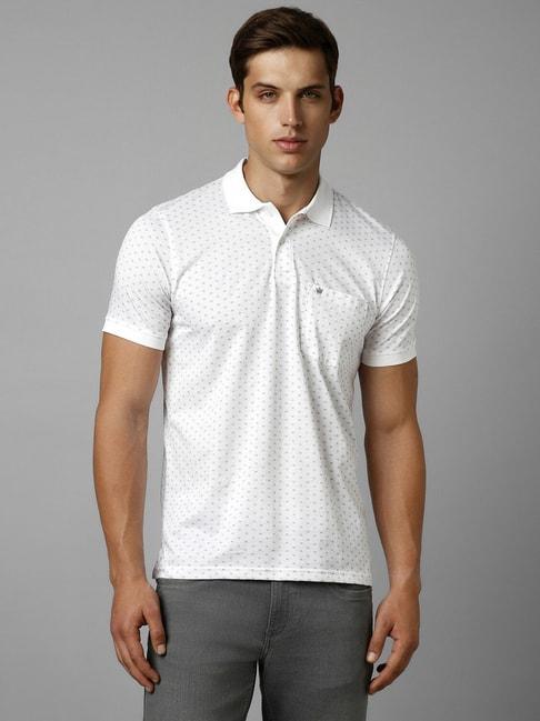 louis philippe white cotton regular fit printed polo t-shirt