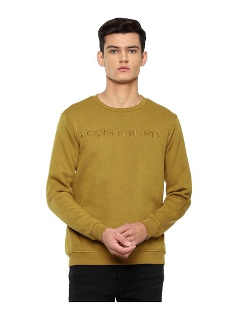 louis philippe yellow cotton regular fit embroidered sweatshirt