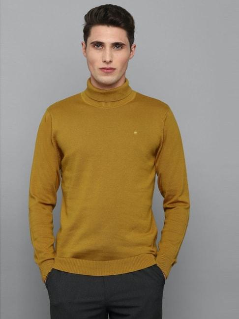 louis philippe yellow cotton regular fit sweater