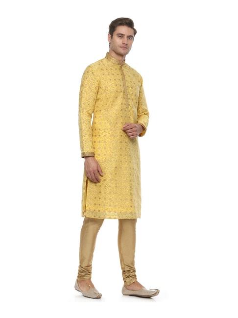louis philippe yellow mandarin collar kurta & pyjama