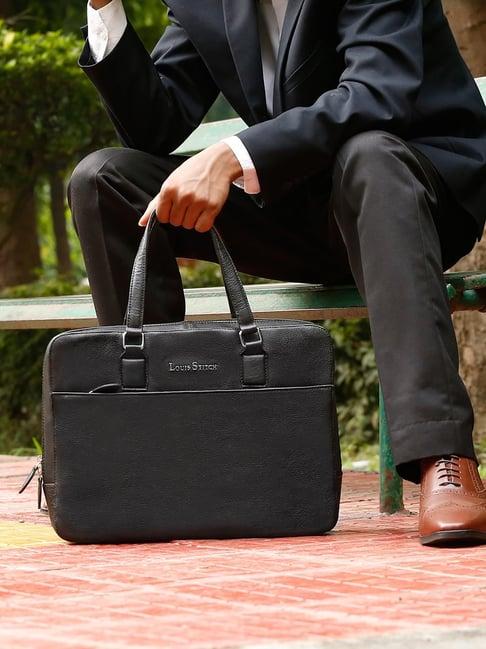 louis stitch black leather medium multifunctional executive laptop bag