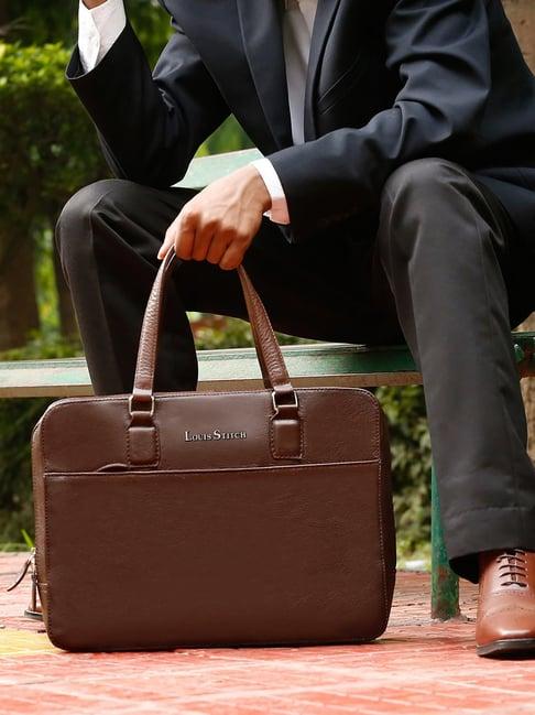 louis stitch brown leather medium multifunctional executive laptop bag
