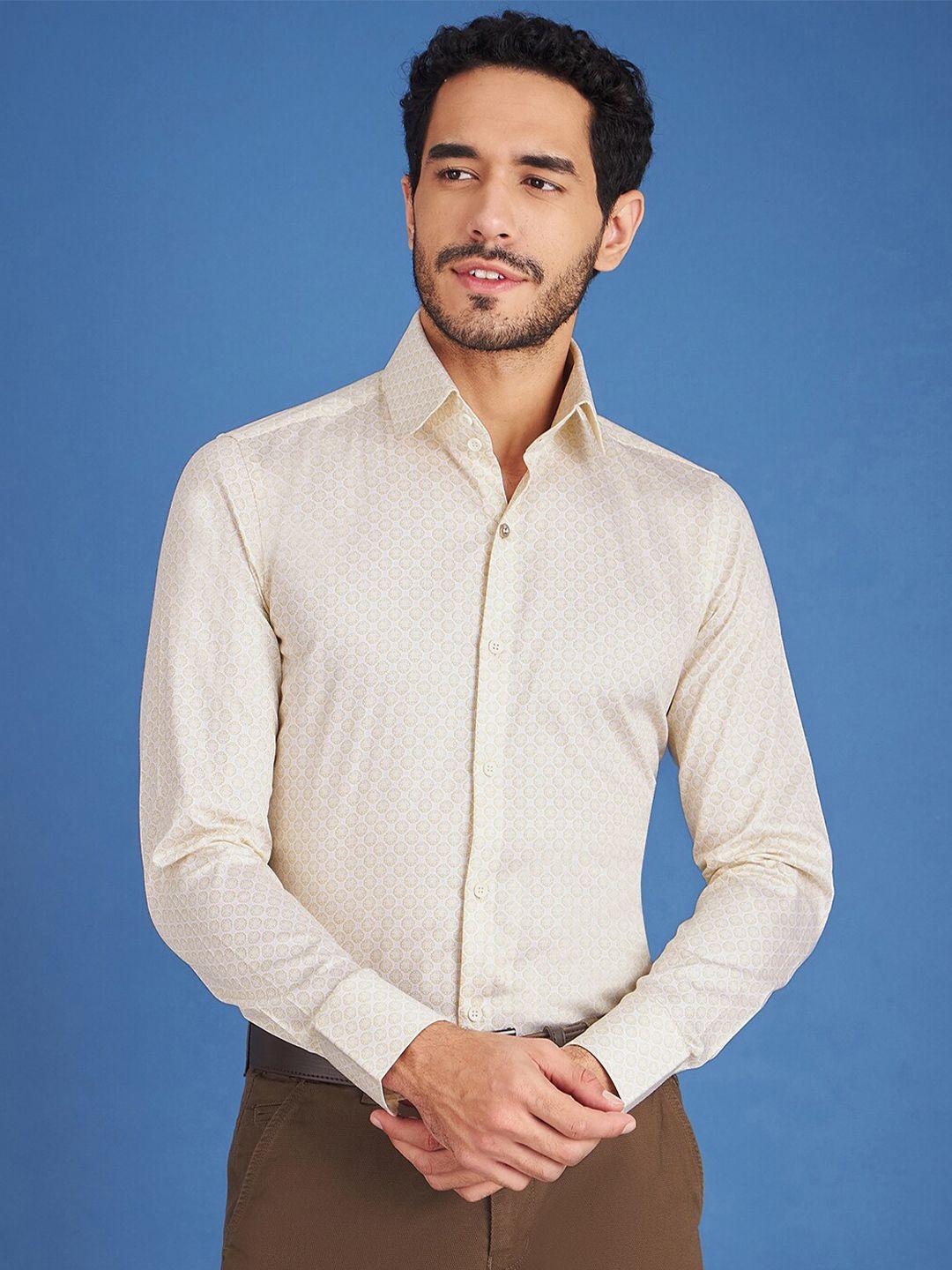 louis stitch comfort fit ethnic motif printed club collar cotton formal shirt