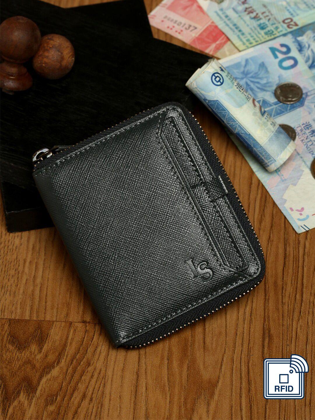 louis stitch men black zip detail leather zip around wallet