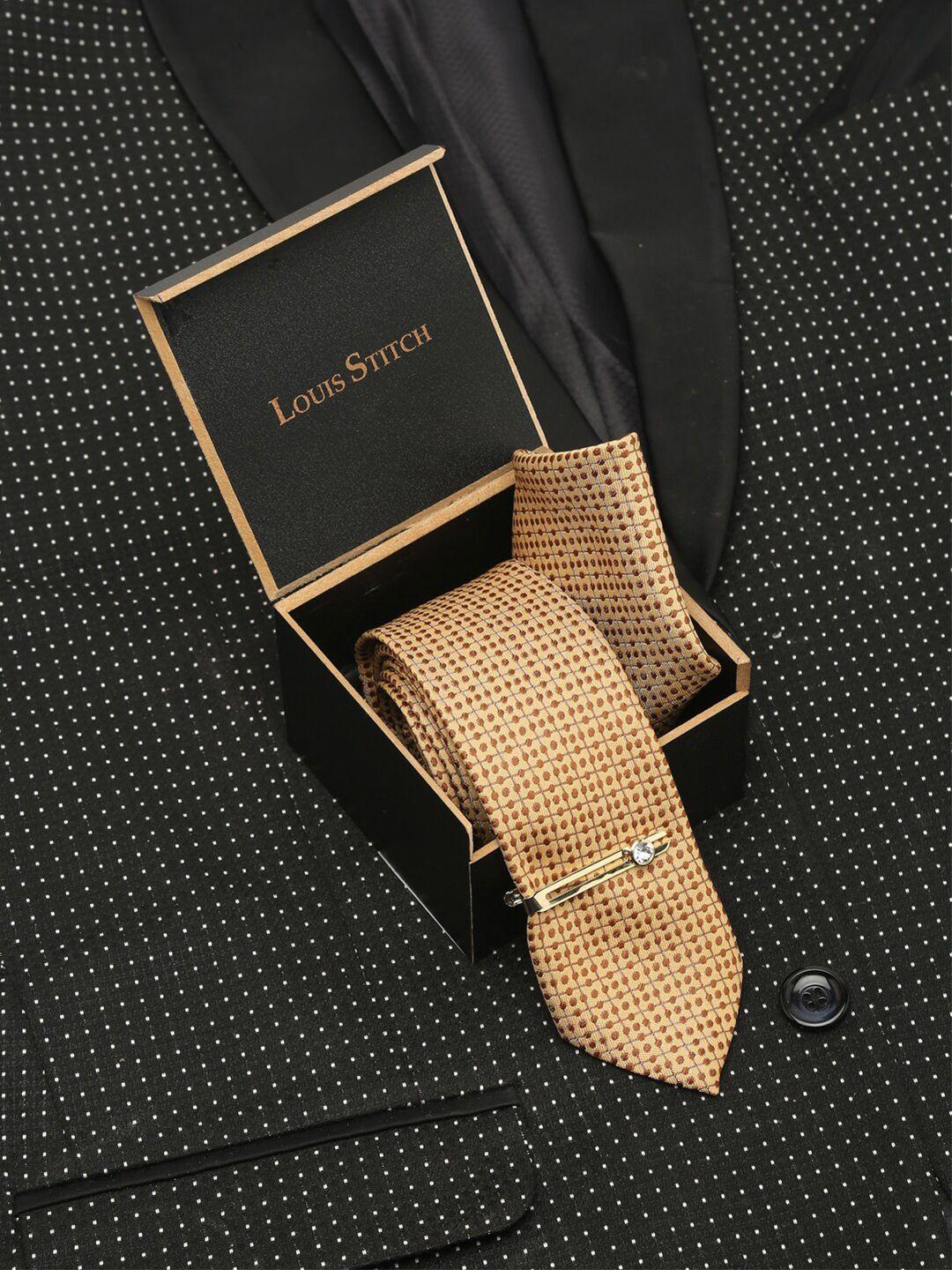 louis stitch men cream-coloured woven design broad tie