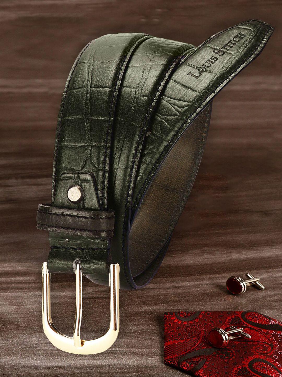louis stitch men green textured leather belt