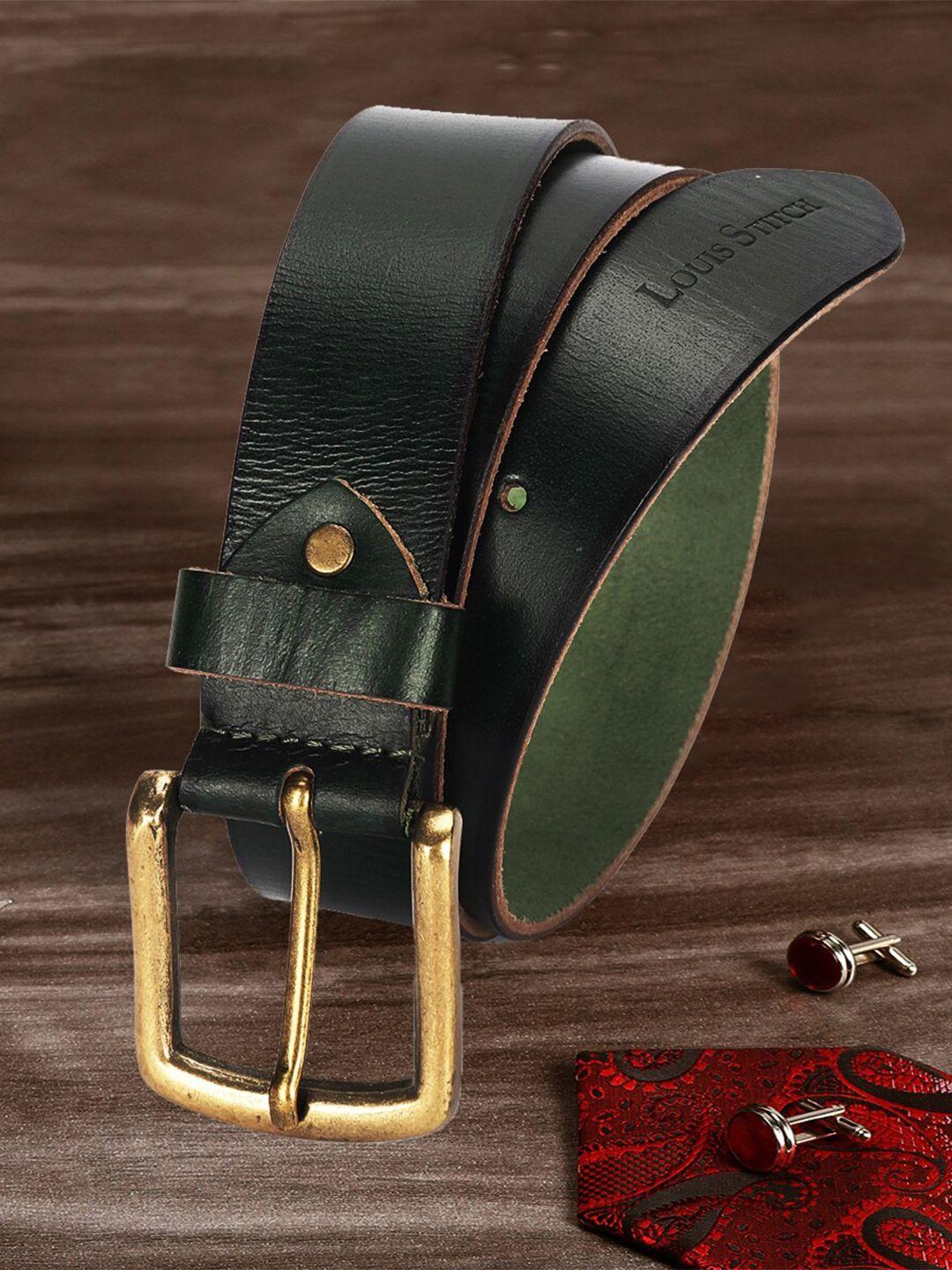 louis stitch men green textured leather belt