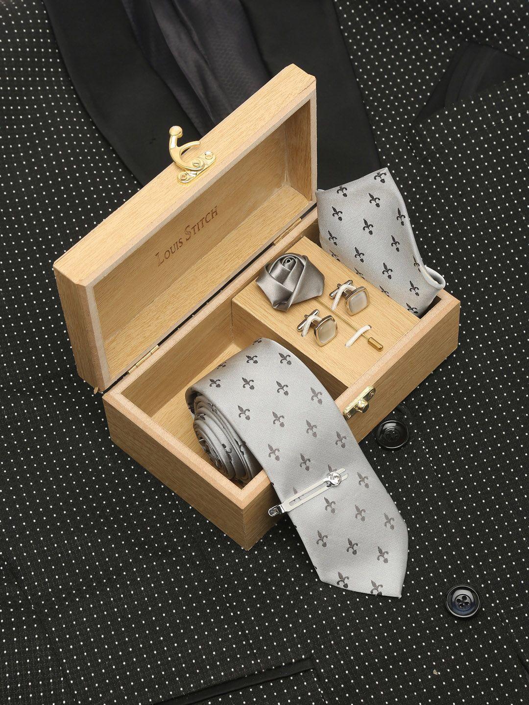 louis stitch men grey printed accessory gift set