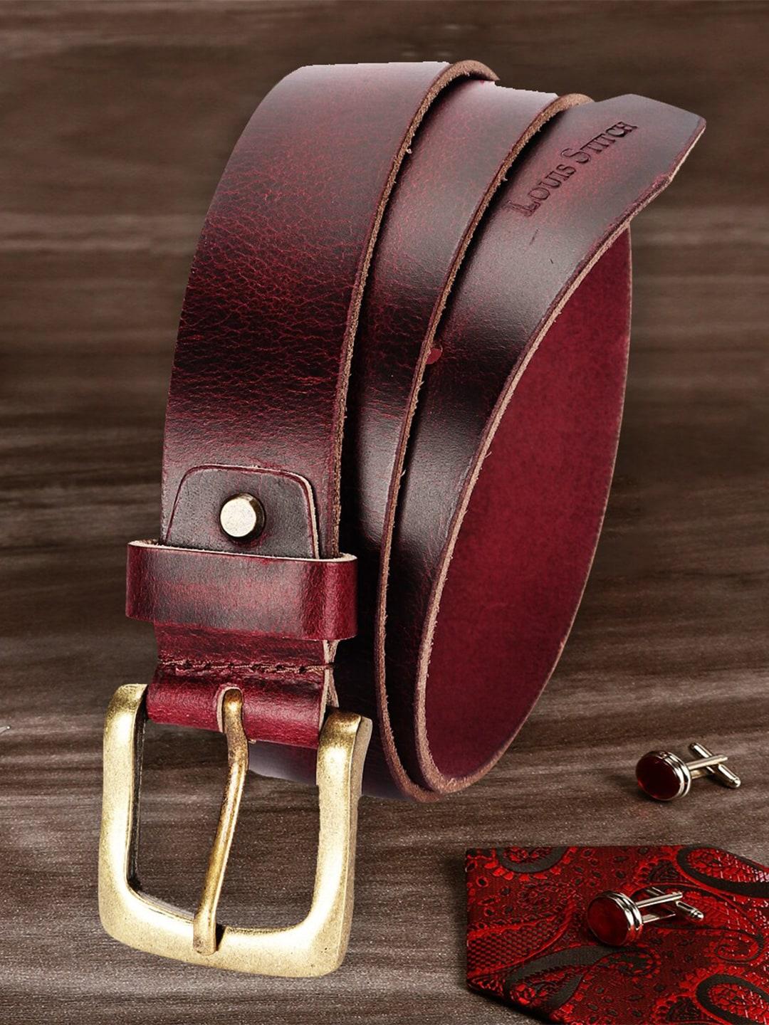 louis stitch men maroon leather belt