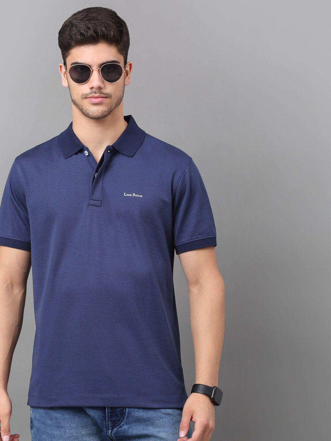 louis stitch men navy blue polo collar slim fit t-shirt