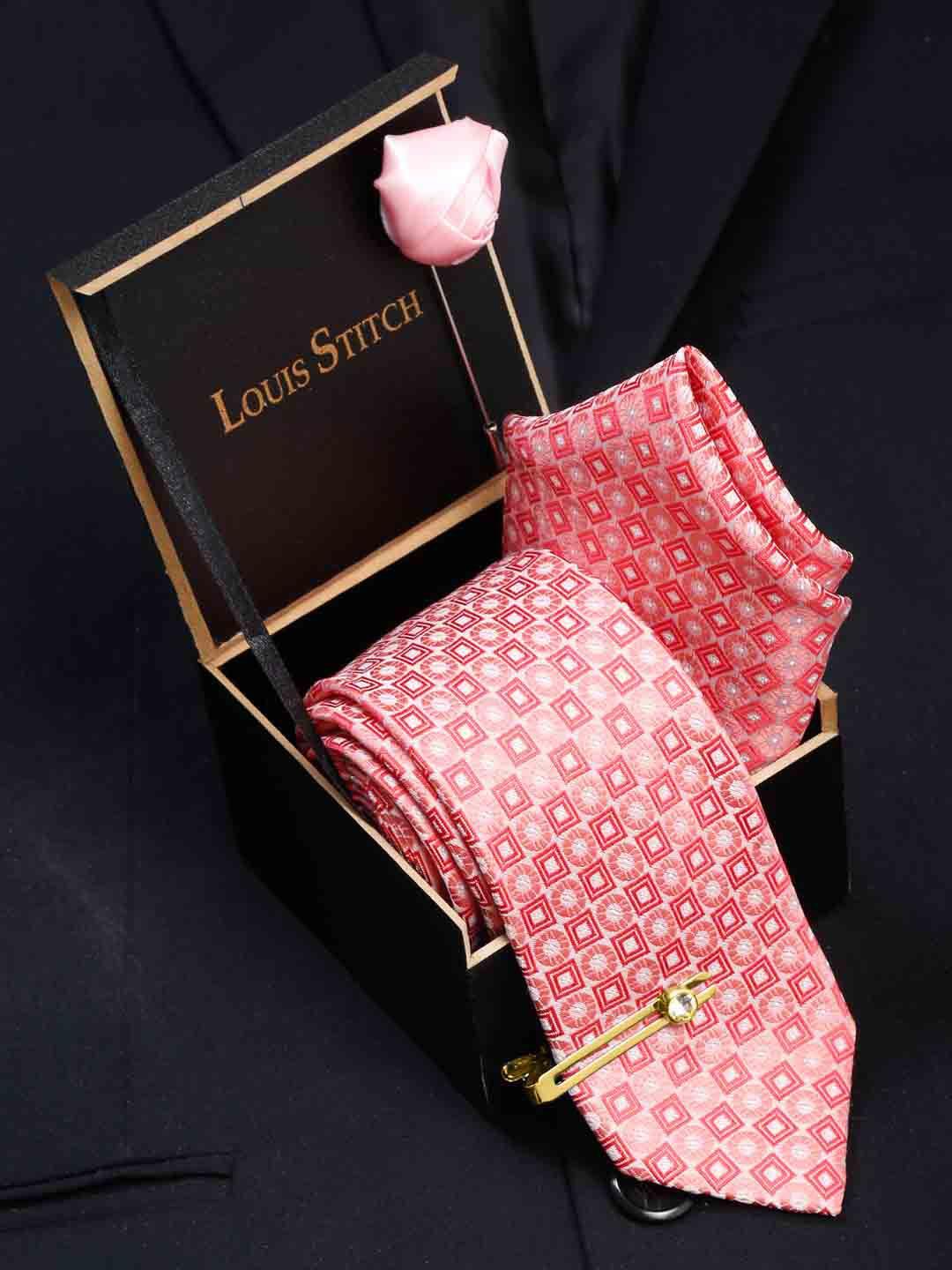 louis stitch men pink & off white printed skinny tie