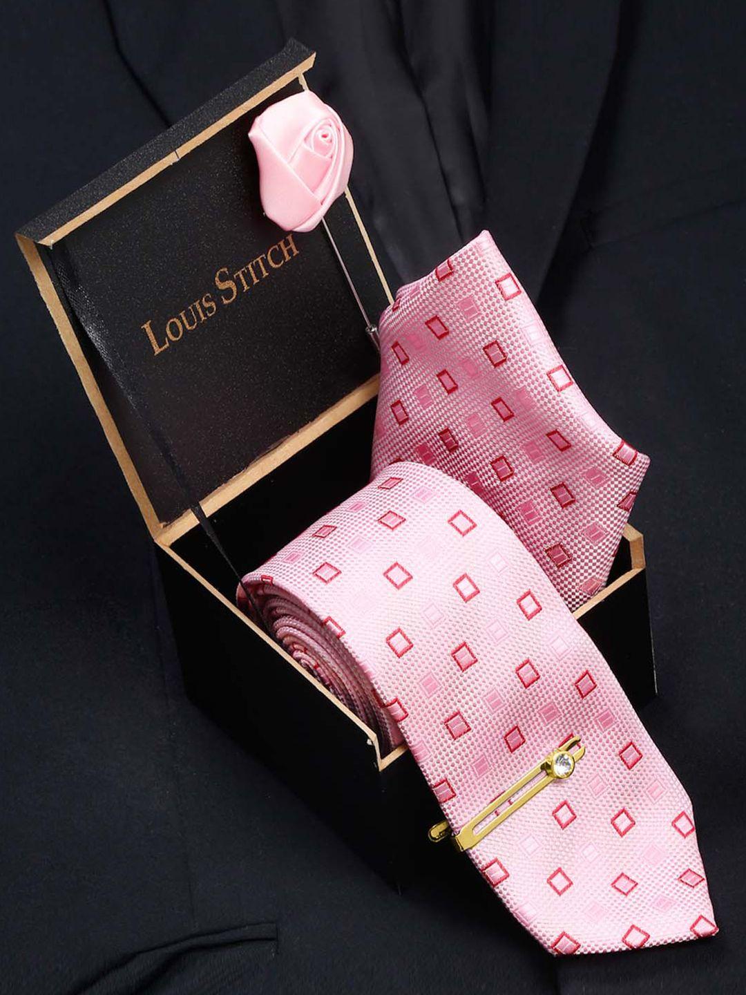 louis stitch men pink printed skinny tie