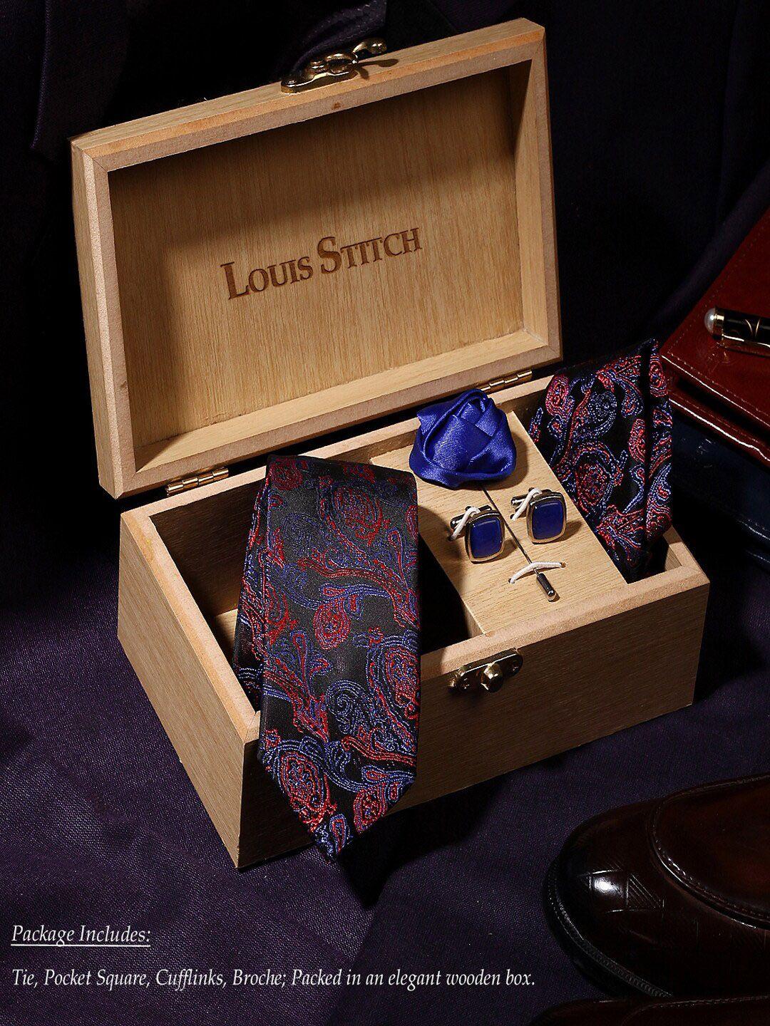 louis stitch men purple & blue embroidered accessory gift set