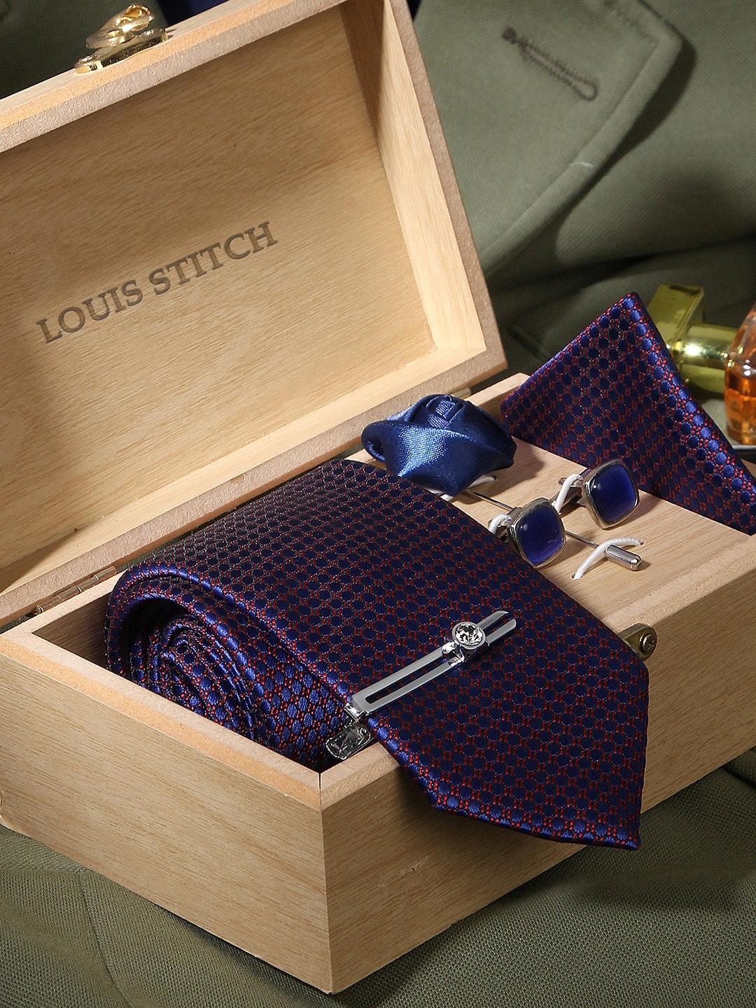 louis stitch men purple & blue silk accessory gift set
