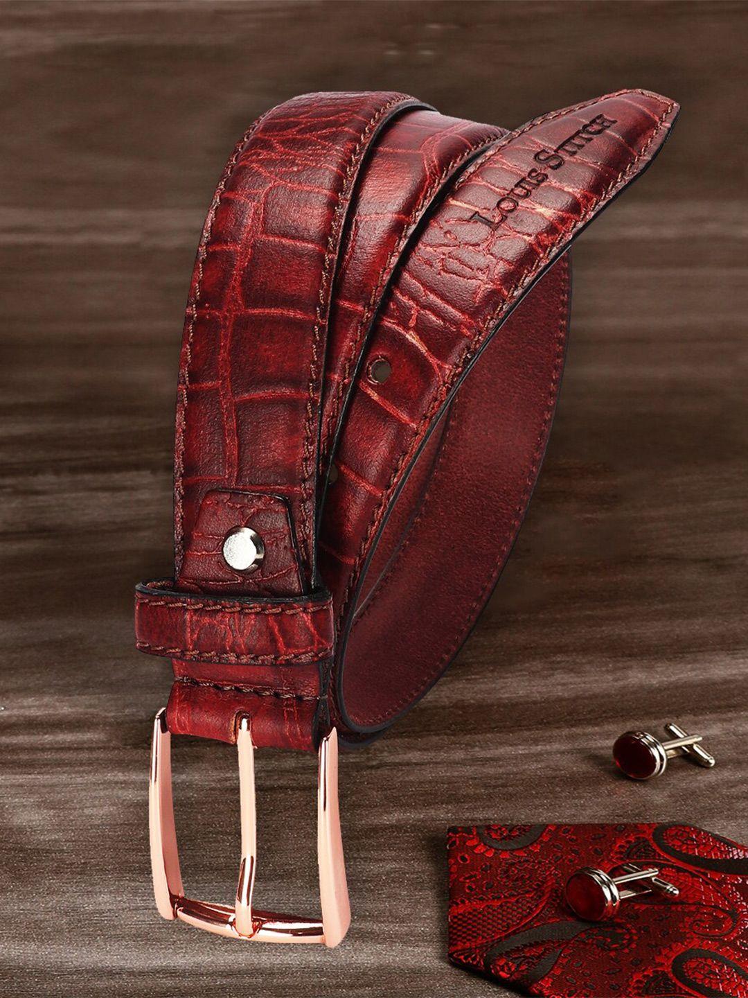louis stitch men red textured leather belt